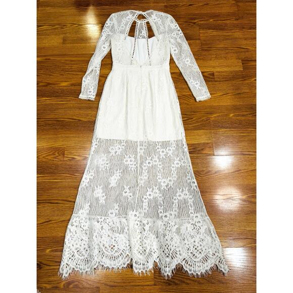 ALEXIS Guipure Lace PEARLY Ivory keyhole back Rizer Long Dress XS - Picture 13 of 16